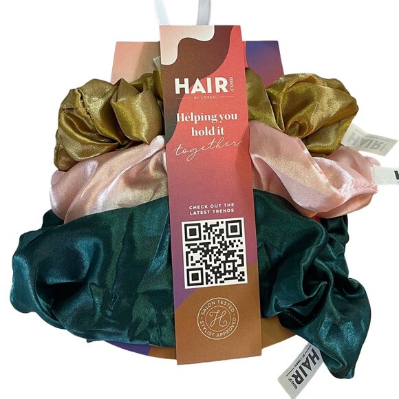 L'Oreal Satin Scrunchie Set | Gold, Pink, Teal - Picture 1 of 6